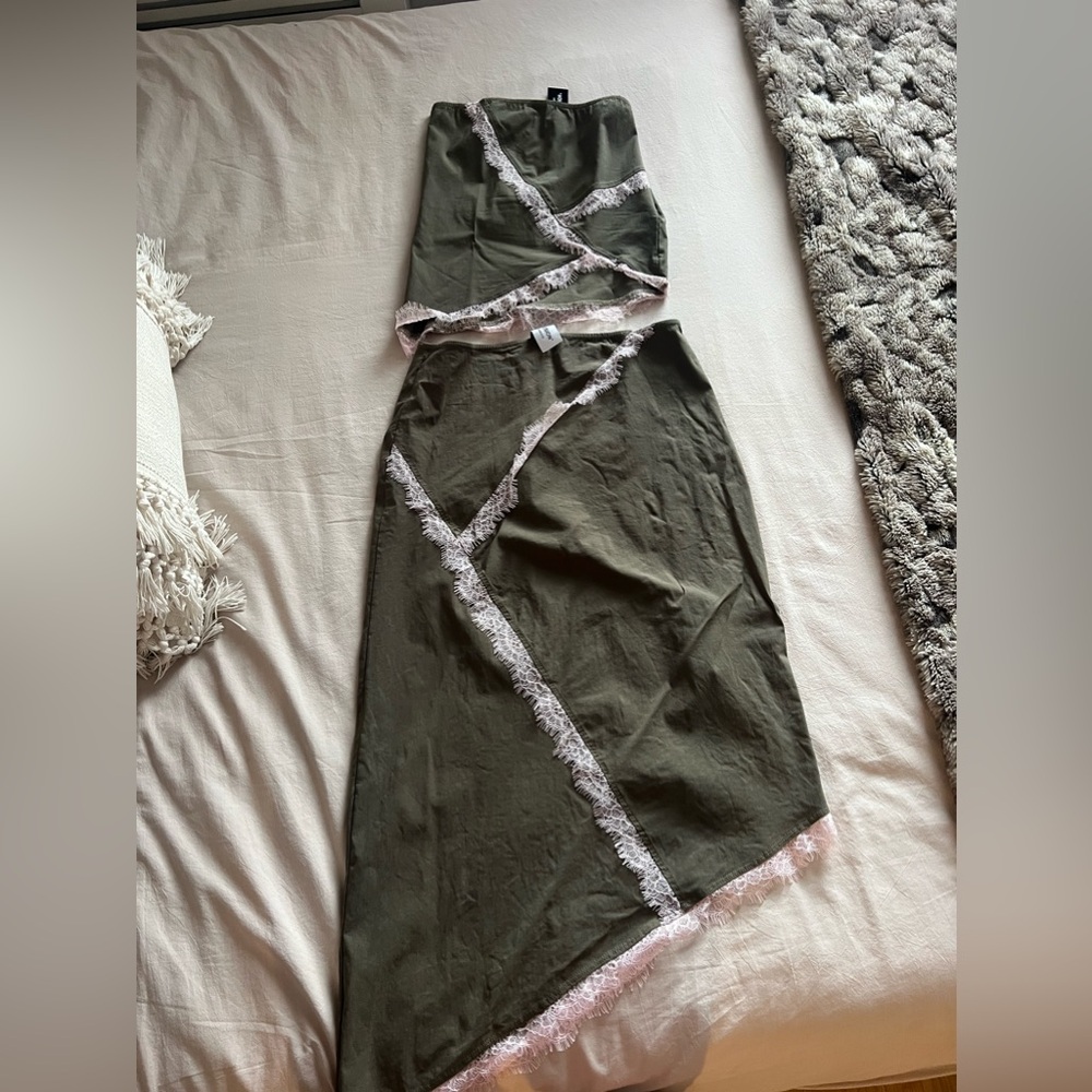 Olive Green Strapless/Maxi Set